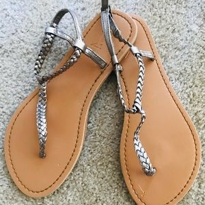 Flat Gold Braided Faux Leather Sandals Size 7